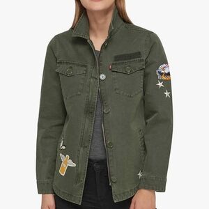Levi's Shirt Jacket Shacket Patches Pockets Zip Button Olive Military Green L